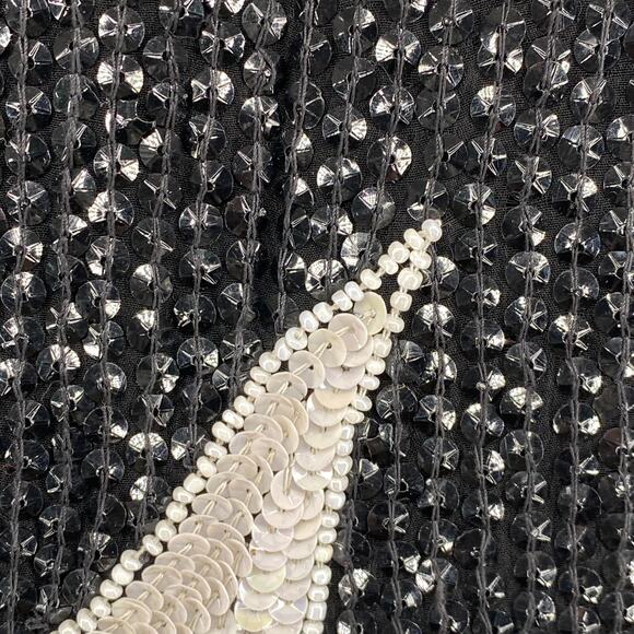 SEQUINED Blouse M Silk Crepe Fully Beaded Heavy Embellished V-Neck Vintage Black - Picture 7 of 11